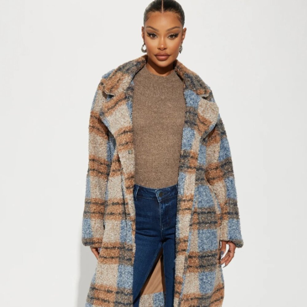 Stoosh Faux Sherpa Long Button Down Jacket - Picture 2 of 9